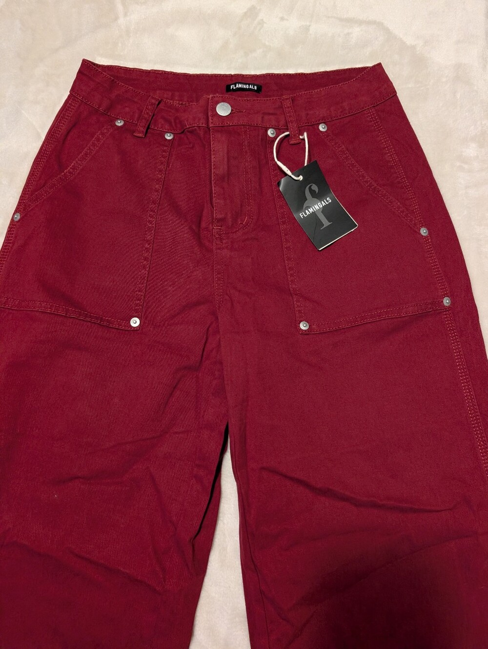 Flamingals Flap Pocket Mid Waist Wide Leg Crop Pants NWT Medium - Picture 4 of 7